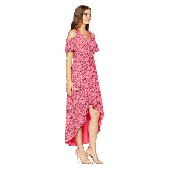 NEW Mod-O-Doc Women's Cinch Waist Hi-Lo V Neck Midi Dress M Desert Rose - Picture 2 of 4